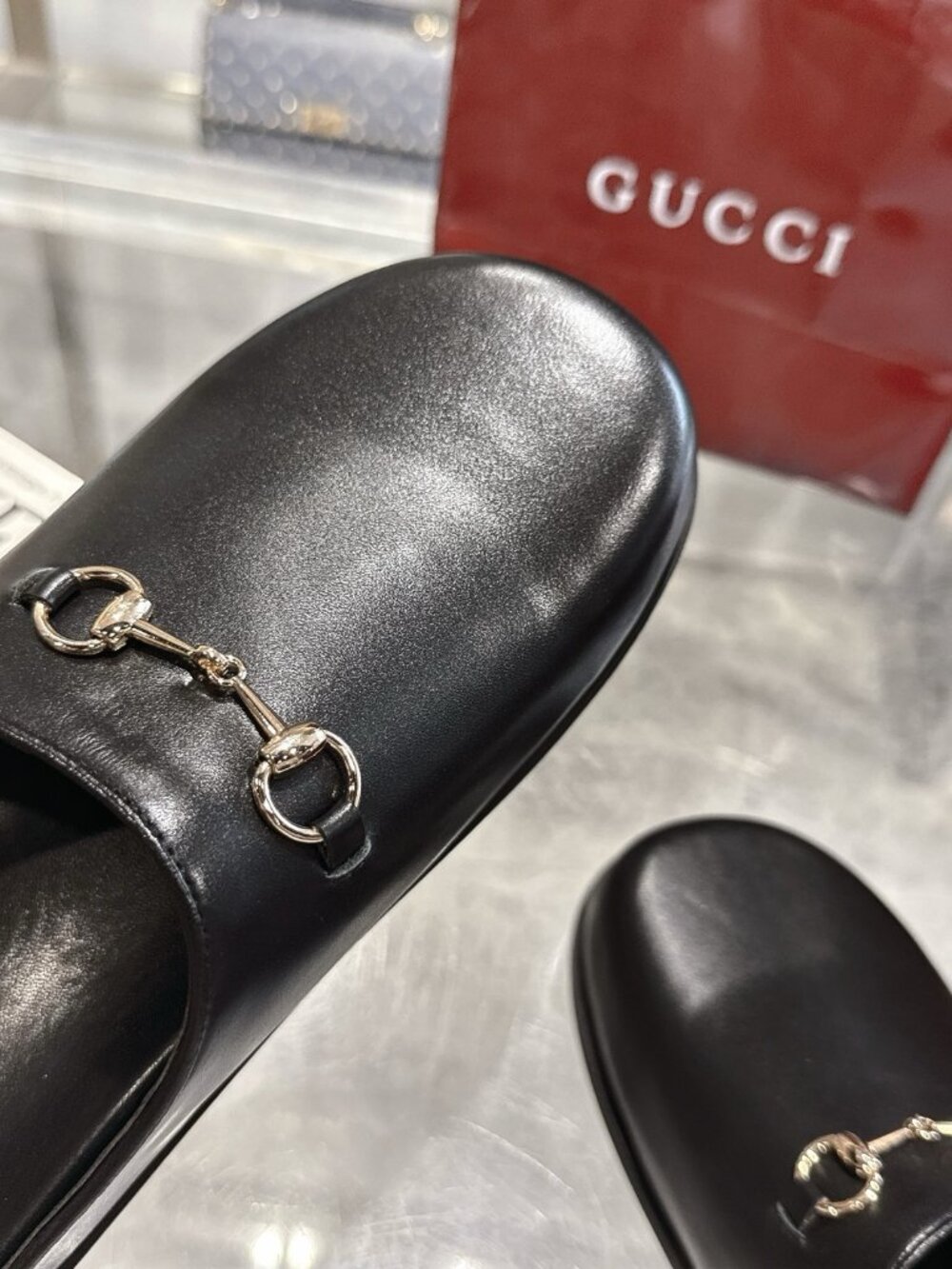 GUCCI Black Leather Horsebit Loafer Mules Slides Slippers - Picture 7 of 8